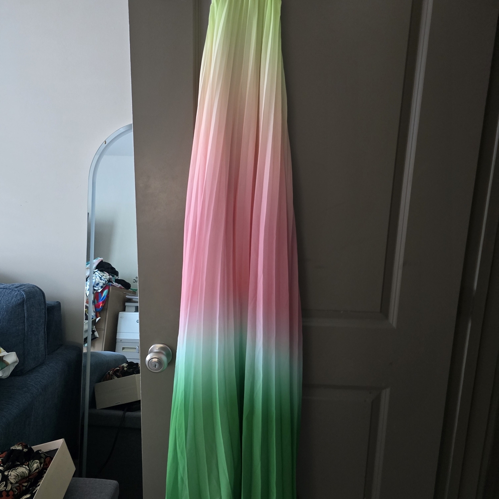 Elegant Pink and Green Ombre Maxi Dress